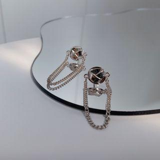 Faux Gemstone Chain Alloy Dangle Earring 1 Pair - S925 Silver Needle - Earring - Silver - One Size