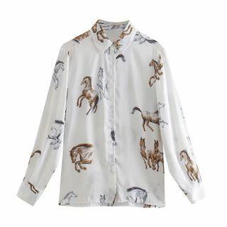 Long-sleeve Animal Print Blouse
