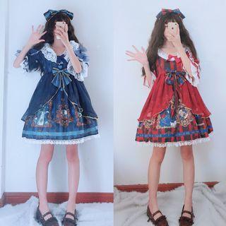 Elbow-sleeve Printed A-line Dress / Skirt / Headband / Set