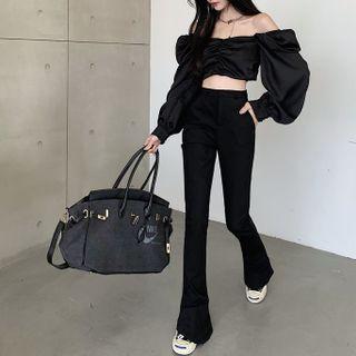 Off-shoulder Plain Top / Boot-cut Pants