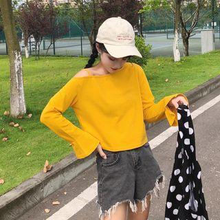 Cold Shoulder Flared-sleeve T-shirt Yellow - One Size