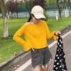 Cold Shoulder Flared-sleeve T-shirt Yellow - One Size