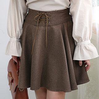 Lace-up Waist Flare Skirt