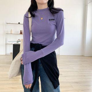 Long-sleeve Applique Plain Top