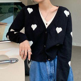 Heart Jacquard V-neck Cardigan