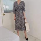 Plaid 3/4 Sleeve Midi Dress