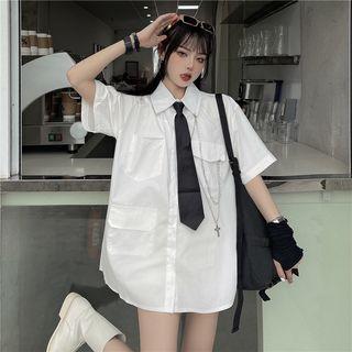 Short Sleeve Front Pocket Oversized Shirt