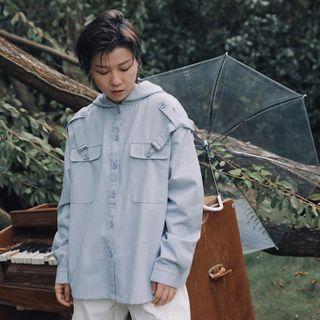 Hooded Suspender Pinstriped Shirt
