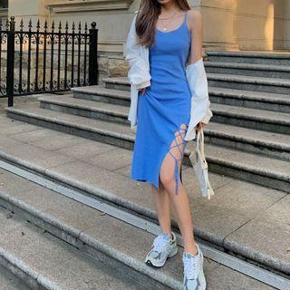 Slit Drawstring Spaghetti-strap Dress