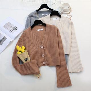Plain Cropped Rib Cardigan