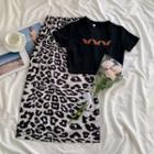 Butterfly Embroidered Shirt / Leopard Print Midi Skirt ( Various Designs )