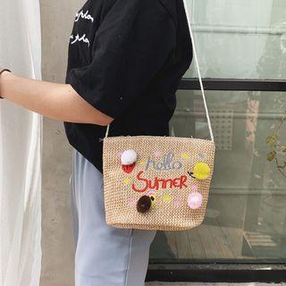 Embroidered Straw  Crossbody Bag Khaki - One Size