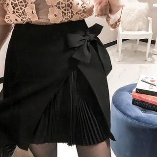 Bow-detail Pleated-trim Skirt