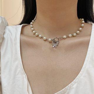 Faux Pearl Butterfly Pendant Choker As Shown In Figure - One Size