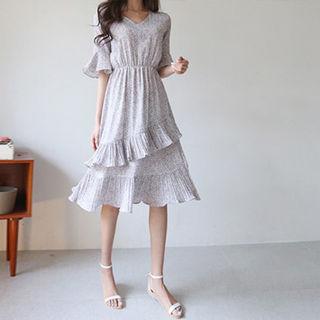 Bell-sleeve Layered A-line Dress