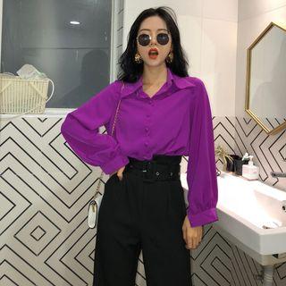 Plain Blouse / High Waist Wide-leg Pants
