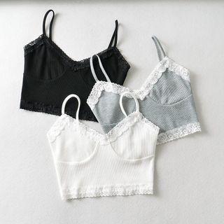 Spaghetti Strap Lace-trim Crop Top