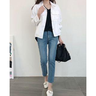 Flap-pocket Linen Trucker Jacket