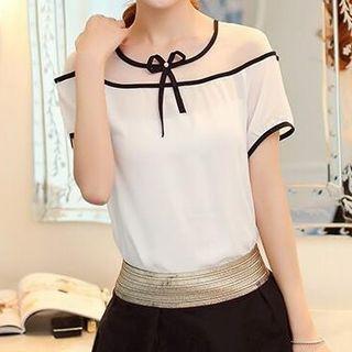 Short-sleeve Panel Chiffon Top