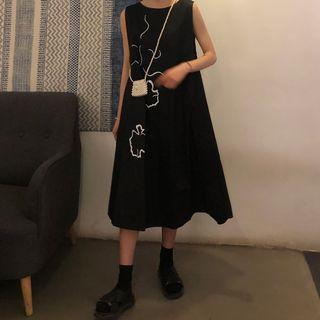 Sleeveless A-line Midi Dress / Long-sleeve Sheer Top