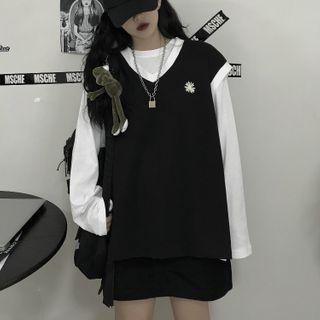 Flower Embroidered Vest / Long-sleeve T-shirt / Short-sleeve T-shirt