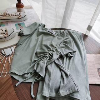 Set: Drawstring Short-sleeve Top + Wide-leg Pants