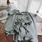 Set: Drawstring Short-sleeve Top + Wide-leg Pants