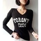 V-neck Letter Print T-shirt One Size