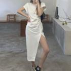 Short-sleeve Slit Midi T-shirt Dress White - One Size