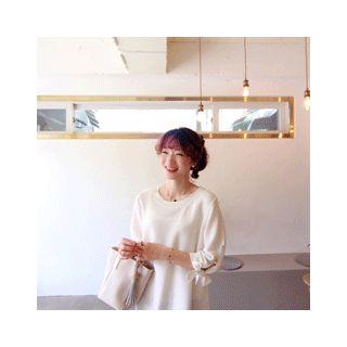 3/4-sleeve Ribbon-detail Knit Top