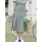 Gingham Midi A-line Skirt Green & White - One Size