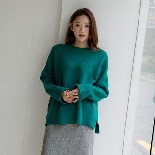 Drop-shoulder Slit-side Sweater