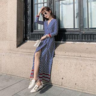 Long-sleeve Pattern Maxi Shirt Dress