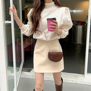 Mock-neck Balloon-sleeve Napped Pullover