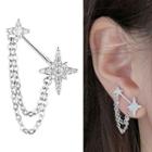 Rhinestone Star Chained Earring 1 Pc - With Earring Backs - Silver - One Size