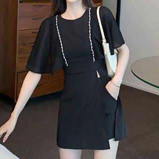 Set: Cape-sleeve Blouse + Shorts