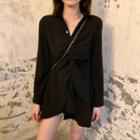 Long-sleeve Plain Dress Black - One Size