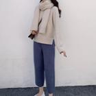 Long-sleeve Plain Knit Sweater With Knit Scarf / High-waist Plain Knit Pants