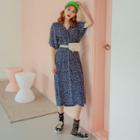 Dolman-sleeve Patterned Long Silky Dress