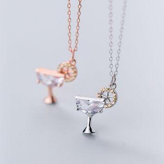 925 Sterling Silver Rhinestone Cocktail Pendant Necklace