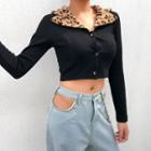 Leopard Print Panel Cropped Top
