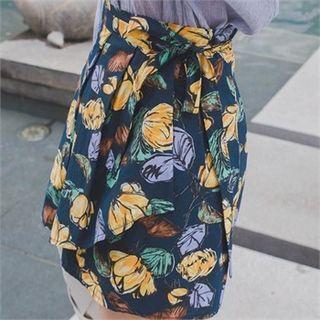 Floral Mini Surplice-wrap Skirt