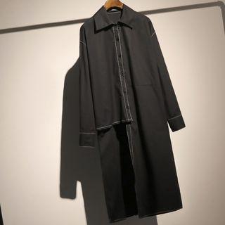 Long-sleeve Asymmetric Midi Shirtdress Black - One Size