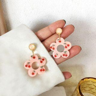 Cherry Flower Resin Dangle Earring 1 Pair - Red - One Size