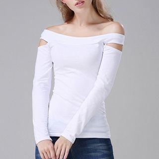 Cutout Off-shoulder Long-sleeve T-shirt