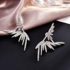 Rhinestone Wings Earring 1 Pair - Silver Needle - As Shown In Figure - One Size