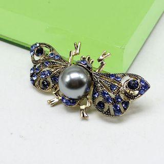 Faux Pearl Rhinestone Insect Brooch