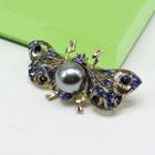 Faux Pearl Rhinestone Insect Brooch