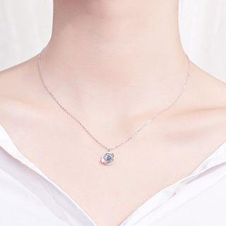 925 Sterling Silver Rhinestone Planet Pendant Necklace As Shown In Figure - One Size