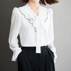 Bell-sleeve Ruffled Contrast Trim Blouse